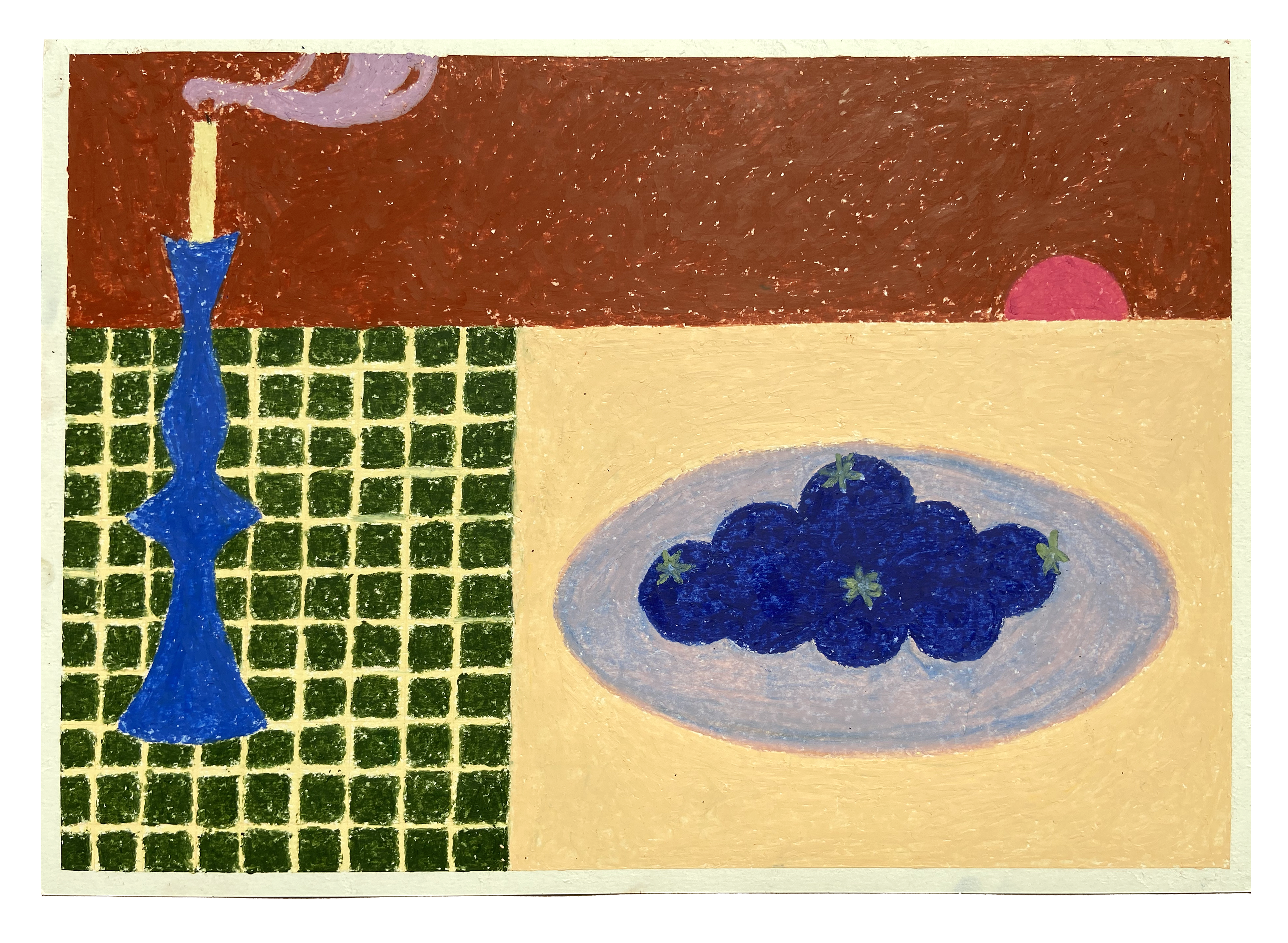 Castiçal com prato de tomates azuis